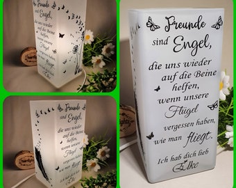 Lampe mit Spruch Tischlampe Freunde / Weisheit / Glück / Liebe / Mut  Geschenk Freundin persönliche Lampe mit Spruch und Name personalisiert