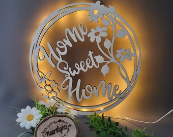 Wandlampe Home sweet home aus Holz Türkranz mit Licht