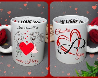 personalisierte Tasse Liebe mit Name Wunschtext Foto Fototasse  Geschenk Valentinstag Jahrestag Henkel mit Herzen Schenke dir mein Herz