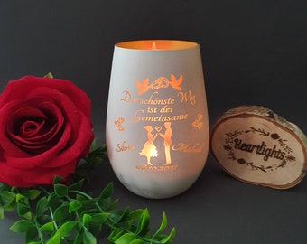 personalisiertes Windlicht Liebe Liebespaar Paar Herzhände Herzen Name Geschenk zum Valentinstag Hochzeit Glas Licht Spruch gemeinsamer Weg