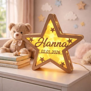 Stella luminosa personalizzata per bambini nati morti, stella luminosa a LED in legno