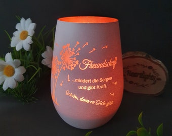 personalisiertes Windlicht lasergraviert mit Name Spruch Freundschaft Leuchtglas Geschenk Freunde Familie Vase Leuchtglas graviert