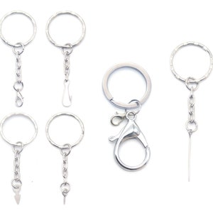 Split Key Ring Keychain with Lobster Clasp Spring Hook Eye Screw Pin Top Drilled