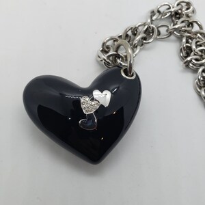 Heart silver with enamel necklace with diamonds accent