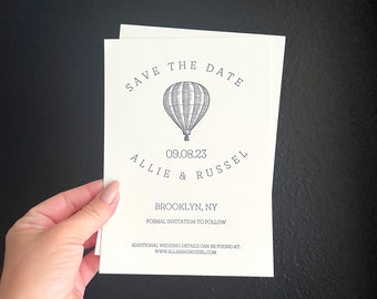 Hot Air Balloon Save-The-Date | Custom Illustrated Letterpress Wedding Stationery | Letterpress Save the Date Card for Wedding with Envelope