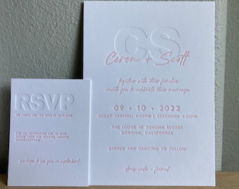 Custom Luxury Letterpress Stationery | Personalized Letterpress Invitation Suite with Envelope | Custom Letterpress Wedding Invitation Suite