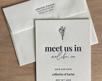 Custom Letterpress One Color Save The Date Cards & Envelope | Bespoke Letterpress Save the Dates | Luxury Wedding Stationery Save the Dates