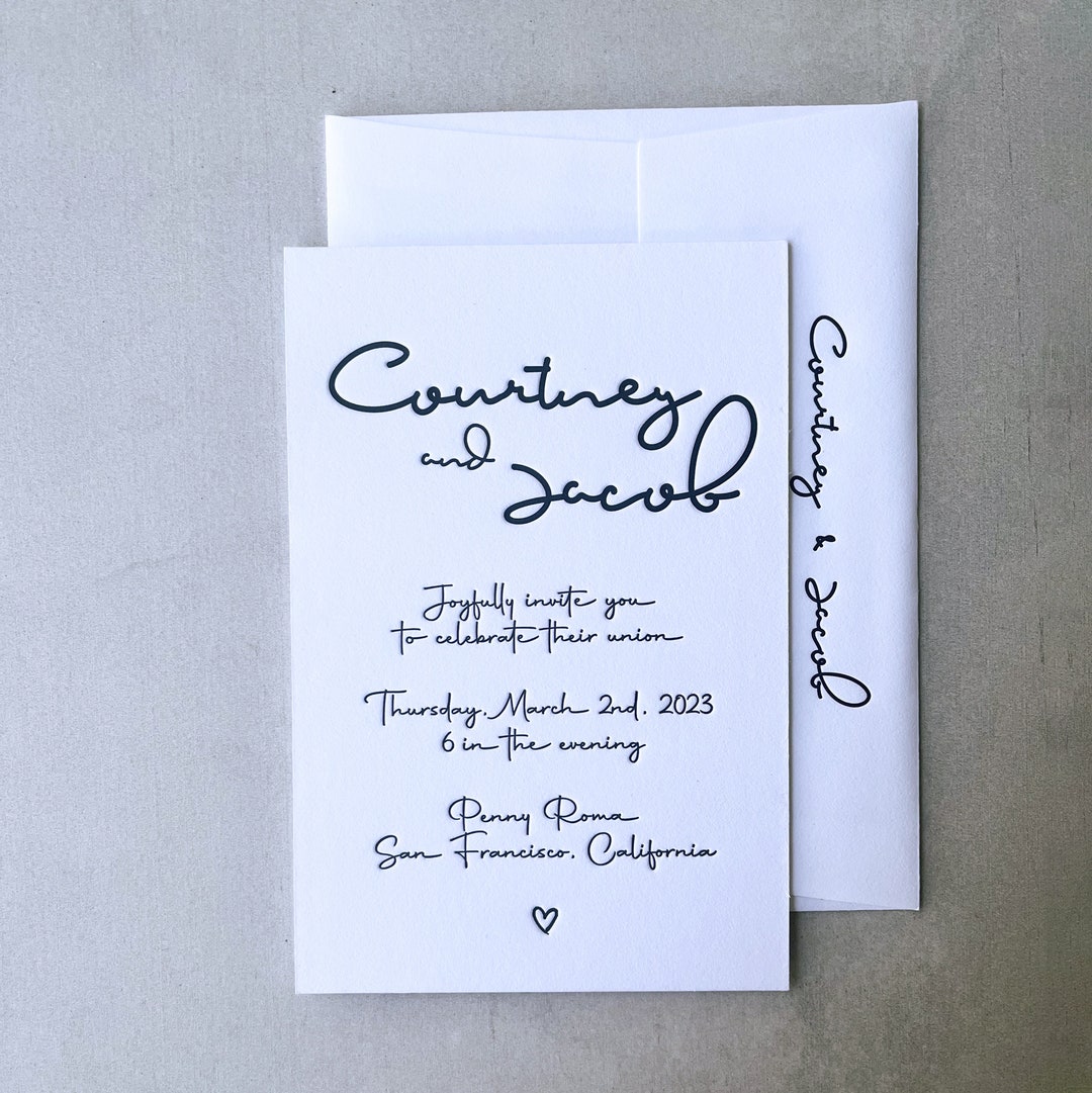Custom Script Letterpress Invitation Set | Fun Cursive Letterpress ...