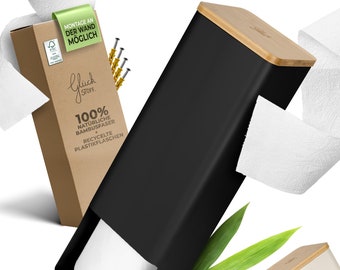 Glückstoff® Toilettenpapier Aufbewahrung [Wandanbringung möglich] aus Bambus 4 Rollen | Klopapier Aufbewahrung Bad | Schwarz
