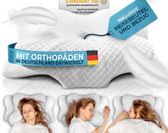 Glückstoff® Orthopädisches Kissen Kopfkissen Nackenschmerzen aus Memory Foam Nackenstützkissen gegen Schnarchen & Rückenschmerzen im Weiß