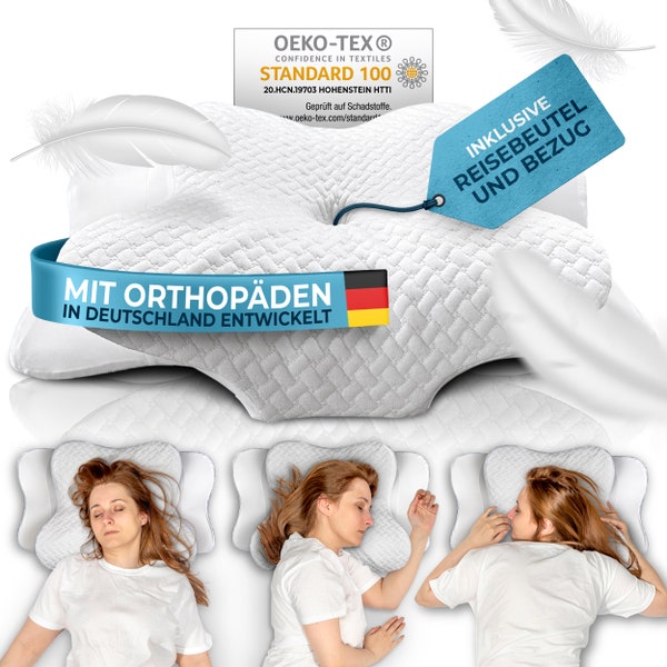 Glückstoff® Orthopädisches Kissen Kopfkissen Nackenschmerzen aus Memory Foam Nackenstützkissen gegen Schnarchen & Rückenschmerzen im Weiß