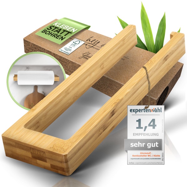 Glückstoff® Bambus Küchenrollenhalter Ohne Bohren [Nachhaltig] Halter Küchenrolle aus Holz | Zewa Wand Rollenhalter paper towel holder