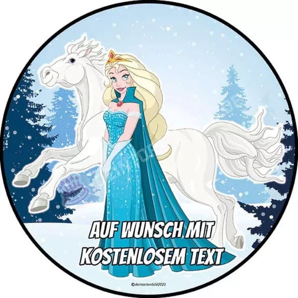 Cake topper birthday personalized fondant sugar picture edible motif: snow queen with horse