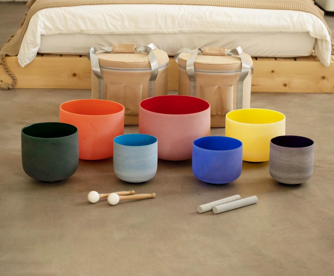7pcs Colored Crystal Singing Bowls Set 432hz With Accessories Etsy