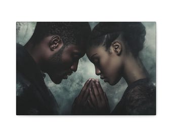 Black Couple Prayer Canvas Art | African American Love Wall Decor | Pray Faith and Unity Afrocentric Print | Emotional Relationship Artwork