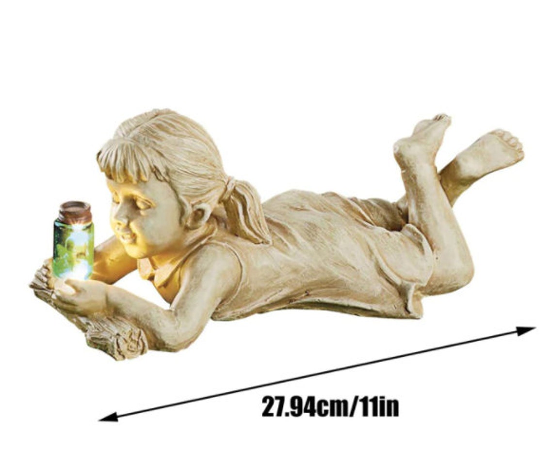 A Kid With Solar Fireflies Garden Statue Resin Jar Boy Girl Etsy