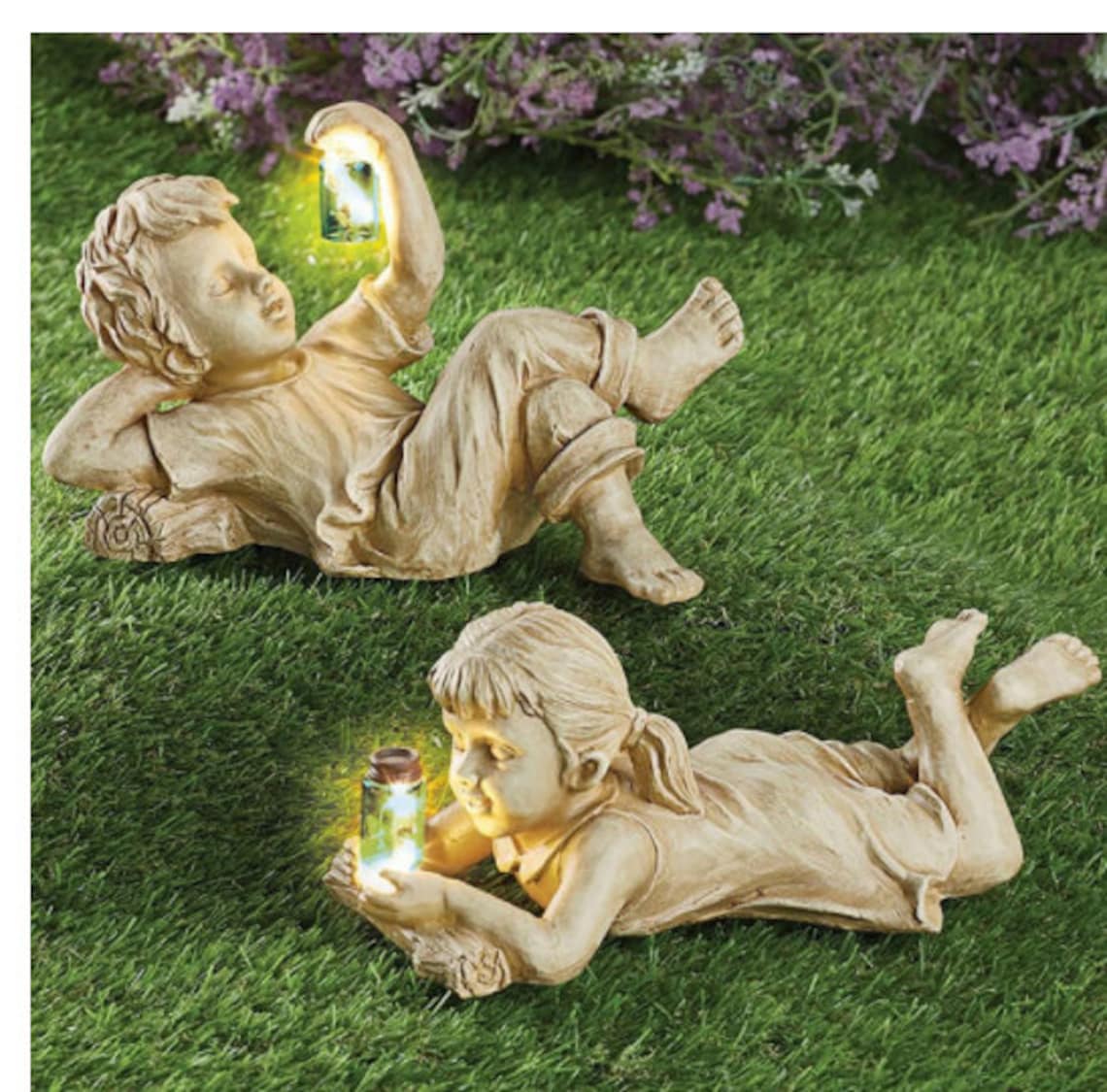 A Kid With Solar Fireflies Garden Statue Resin Jar Boy Girl Etsy