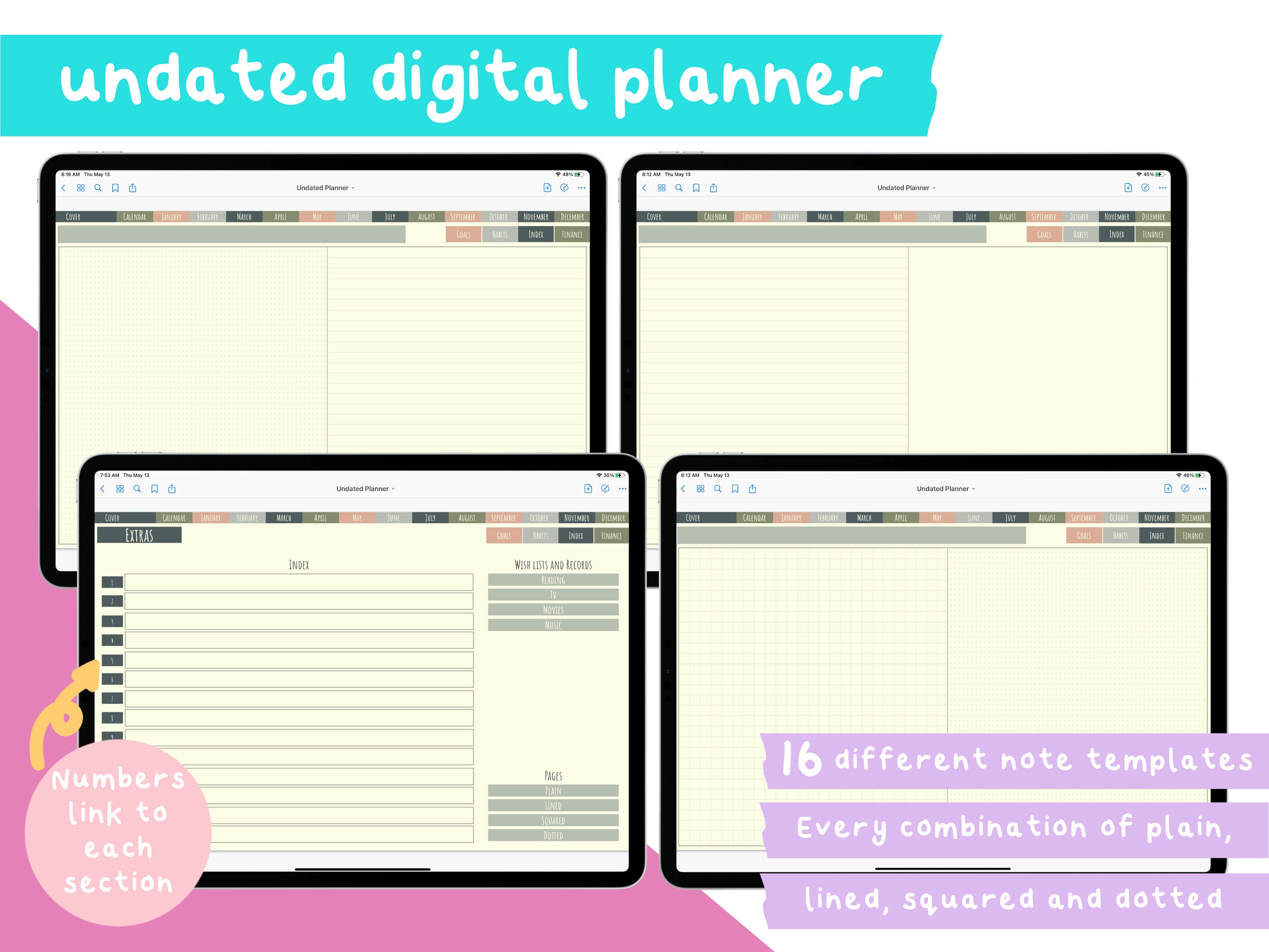 Undated Digital Planner for Goodnotes and Notability | iPad Digital ...