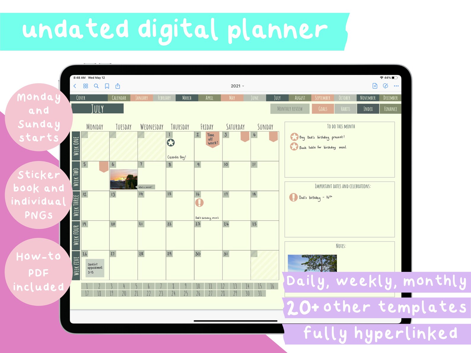Undated Digital Planner for Goodnotes and Notability | iPad Digital ...