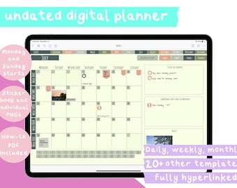 Undated Digital Planner for GoodNotes and Notability | iPad Digital Journal | Digital Planner with Hyperlinks | Daily Weekly Monthly Planner
