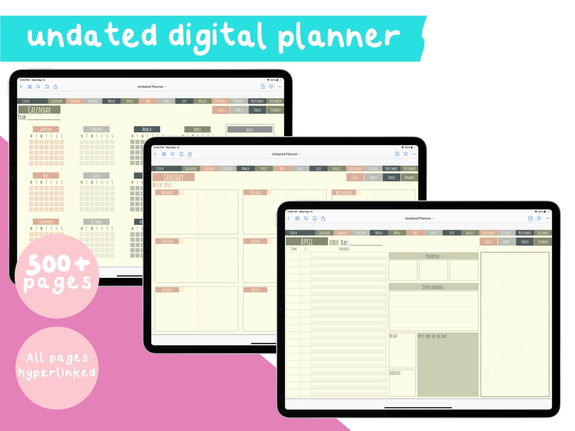 Undated Digital Planner for Goodnotes and Notability | iPad Digital ...