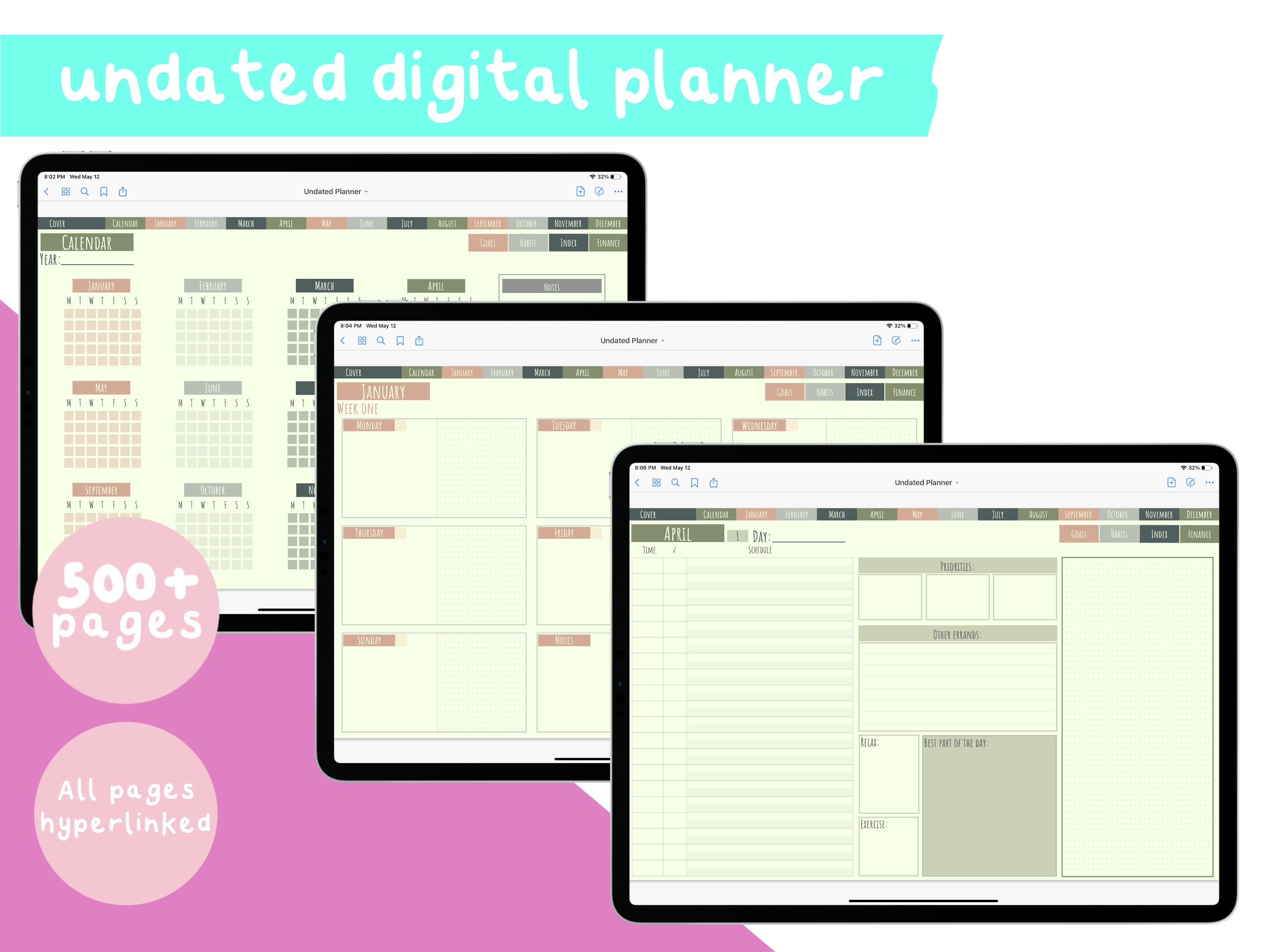 Undated Digital Planner for Goodnotes and Notability | iPad Digital ...