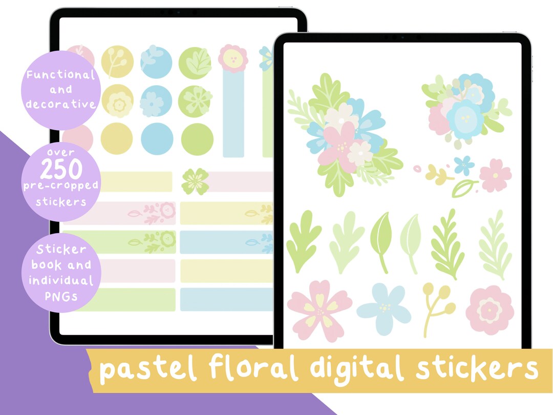 Pastel Floral Digital Stickers | Pre-cropped Digital Stickers ...