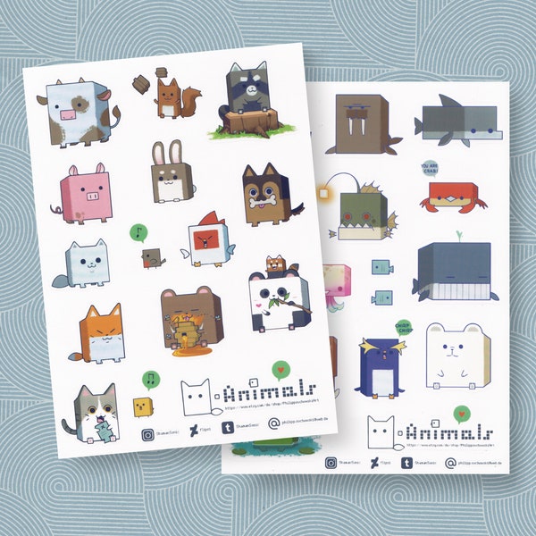 SquareAnimals StickerSheets (A6)