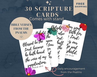 Scripture Cards with stand, Daily Bible Verse Cards with holder, Christian gifts for women, KJV Scripture Cards,  Psalms Bible Verses