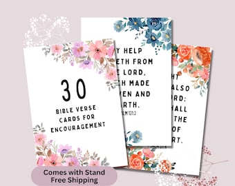 Scripture Cards with stand, Daily Bible Verse Cards, KJV Scripture Cards for women, Christian Encouragement Cards, Floral Bible Verse Cards