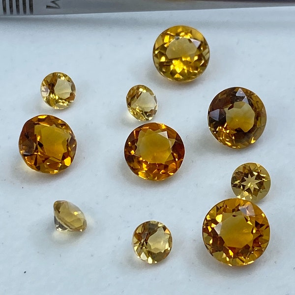 Citrine (Brazil) Natural Faceted Round Gemstones in Assorted Sizes Ranging from 1.5mm to 12mm for Jewellery Making