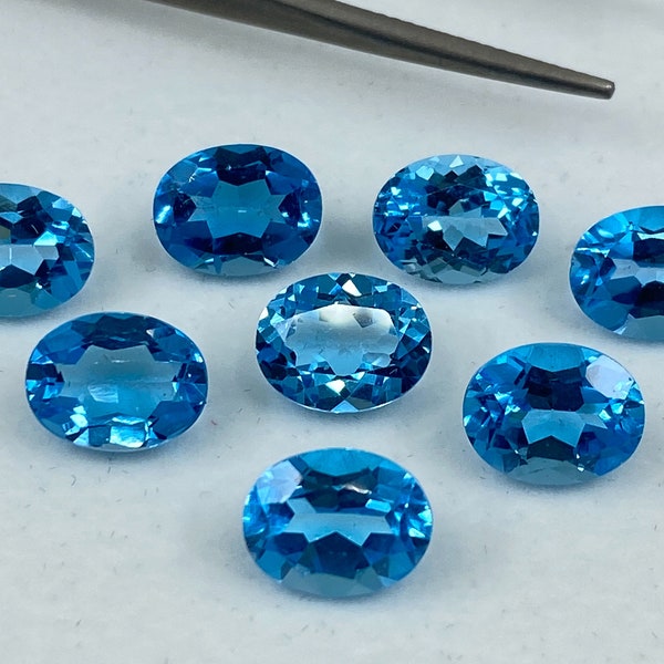 Swiss Blue Topaz Faceted Oval Shape Loose Gemstones in Assorted Sizes Ranging from 4x3mm to 18x13mm for Jewellery Making