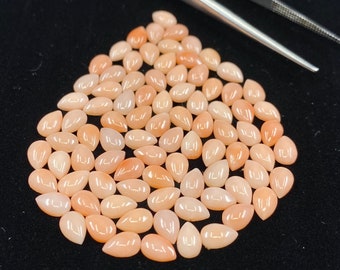 Pink Coral (Japan) Pear Shape Cabochon Loose Gemstone Pieces in 6x4mm for Jewellery Making