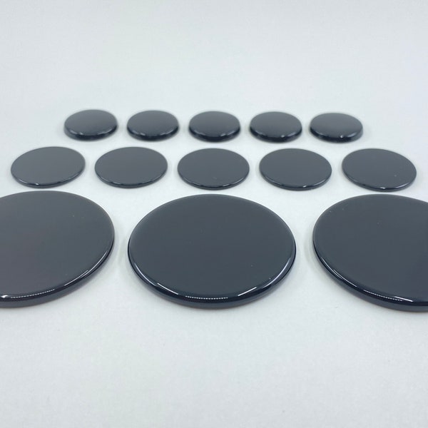 Flat Black Onyx Round Shape Loose Gemstone Coins In 16.5mm, 19.3mm, 32.5mm & 38mm For Jewellery Making