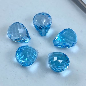 Cuentas de piedras preciosas sueltas de briolette de lágrima medio perforadas facetadas de topacio azul cielo en 8x5 mm, 9x6 mm y 10x7 mm para la fabricación de joyas imagen 3