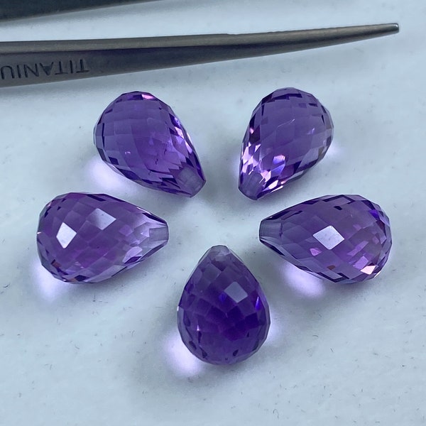 Amethyst (Brazilian) Faceted Half Drilled Teardrop Briolette Loose Gemstone Beads in Sizes from 6x4mm to 15x10mm for Jewellery Making