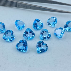 Sky Blue Topaz Faceted Heart Shape Loose Gemstones in Assorted Sizes Ranging from 4mm to 12mm for Jewellery Making