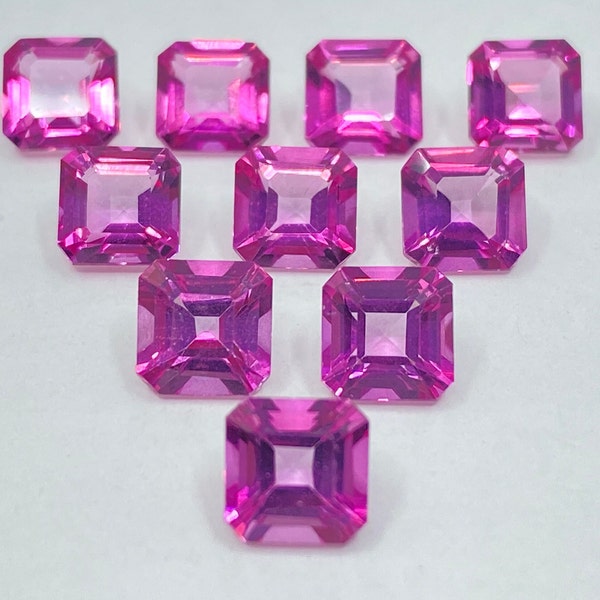 Pink Topaz Faceted Square Shape Corner Cut Loose Gemstones Available In 6mm For Jewellery Making