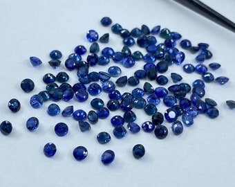 Saphir fin, forme ronde, facettes, pierres précieuses en vrac de tailles variées de 1,5 mm à 6 mm pour la fabrication de bijoux