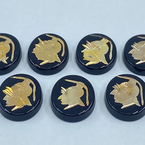 Black Onyx Soldier Head Painted (Real 14ct Gold Paint) Intaglio Oval SBBT Gemstones in 12x10mm for Jewellery Making