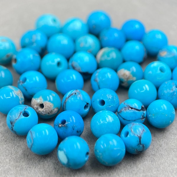 20 Pieces of Turquoise (Arizona) Half Drilled Round Beads in 3mm, 3.5mm, 4mm & 5mm for Jewellery Making