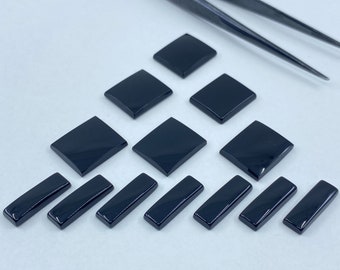 Piedras preciosas SBBT (parte superior biselada simple) rectangulares de ónix negro plano en tamaños variados, desde 6x2 mm hasta 12x10 mm para la fabricación de joyas