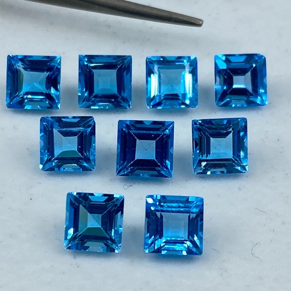 Swiss Blue Topaz Faceted Square Shape Loose Gemstones in 2mm, 2.5mm, 3mm, 4mm, 5mm & 6mm for Jewellery Making