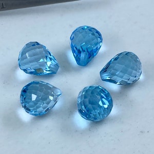 Cuentas de piedras preciosas sueltas de briolette de lágrima medio perforadas facetadas de topacio azul cielo en 8x5 mm, 9x6 mm y 10x7 mm para la fabricación de joyas imagen 2