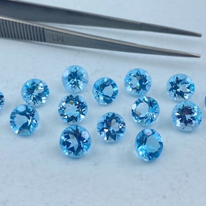 Sky Blue Topaz Faceted Round Shape Loose Gemstones in Assorted Sizes Ranging from 1.5mm to 15mm for Jewellery Making