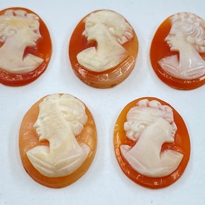 Carnelian (Italy) Head Profile Carved Cameo Oval Shape Gemstones in 11x9mm for Jewellery Making