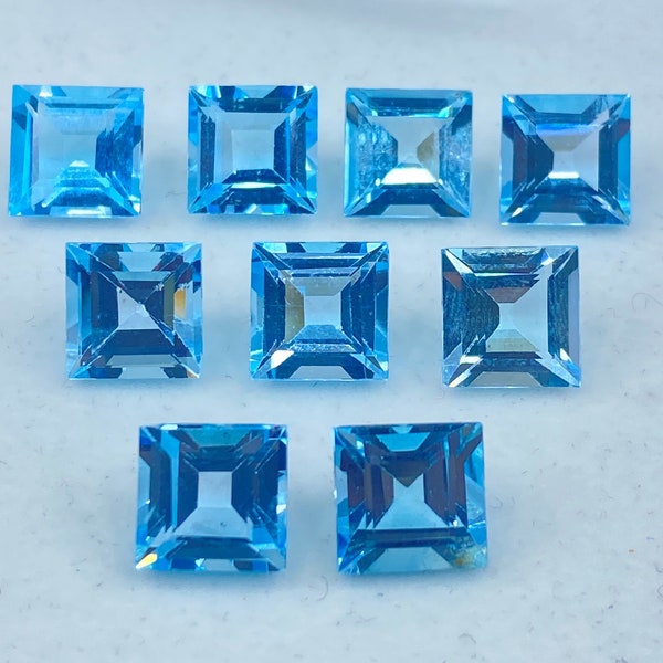 Sky Blue Topaz Faceted Square Shape Loose Gemstones in Assorted Sizes Ranging from 2mm to 10mm for Jewellery Making