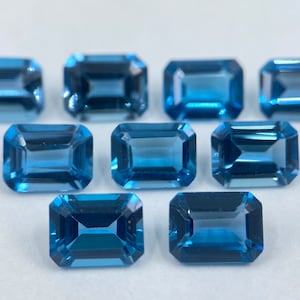London Blue Topaz Faceted Octagon Shape Loose Gemstones in 8x6mm & 14x10mm for Jewellery Making
