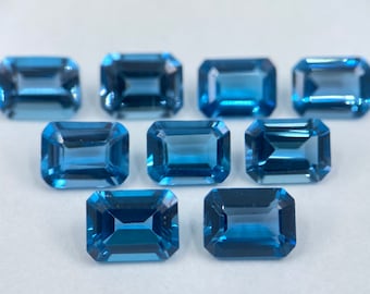 London Blue Topaz Faceted Octagon Shape Loose Gemstones in Sizes from 8x6mm up to 12x10mm for Jewellery Making