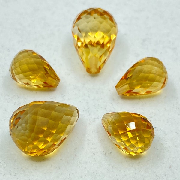 Citrine (Brazil) Faceted Half Drilled Teardrop Briolette Loose Gemstone Beads in Sizes Ranging from 6x4mm to 12x8mm for Jewellery Making